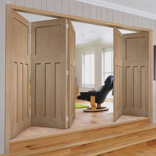 Image: Five Folding Doors & Frame Kit - DX 1930'S Oak Panel 3+2 - Prefinished