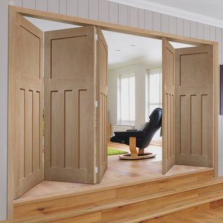 Image: Bespoke Thrufold DX 1930'S Oak Panel Folding 3+2 Door - Prefinished