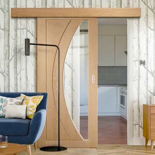Image: Single Sliding Door & Wall Track - Salerno Oak Door - Clear Glass - Prefinished
