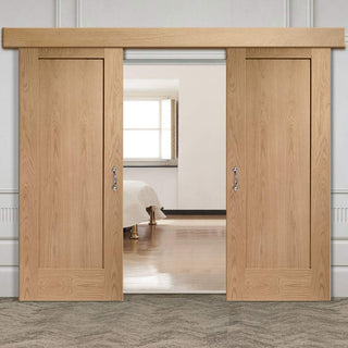 Image: Bespoke Thruslide Surface P10 Oak 1 Panel - Sliding Double Door and Track Kit - Prefinished