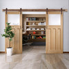 Double Sliding Door & Straight Antique Rust Track - DX 1930's Oak Door - Obscure Glass - Prefinished