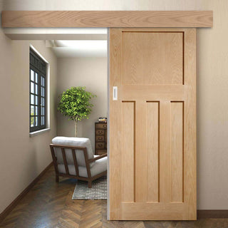 Image: Single Sliding Door & Wall Track - DX 1930'S Oak Panel Door - Prefinished