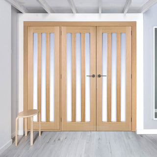 Image: ThruEasi Room Divider - Utah 3 Pane Oak Frosted Glass Prefinished Double Doors with Single Side