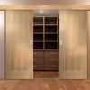 Bespoke Thruslide Surface Varese Oak Flush - Sliding Double Door and Track Kit - Aluminium Inlay - Prefinished