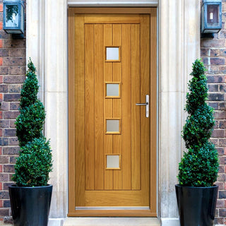 Image: Prefinished Siena Oak Door and Frame Set - Frosted Double Glazing