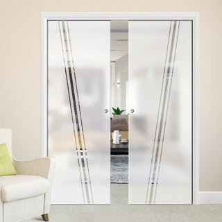 Image: Preston 8mm Obscure Glass - Clear Printed Design - Double Evokit Pocket Door