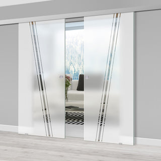 Image: Double Glass Sliding Door - Preston 8mm Obscure Glass - Clear Printed Design - Planeo 60 Pro Kit