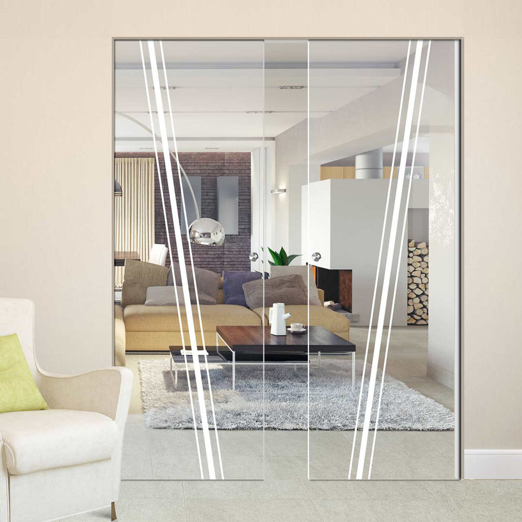 Preston 8mm Clear Glass - Obscure Printed Design - Double Absolute Pocket Door