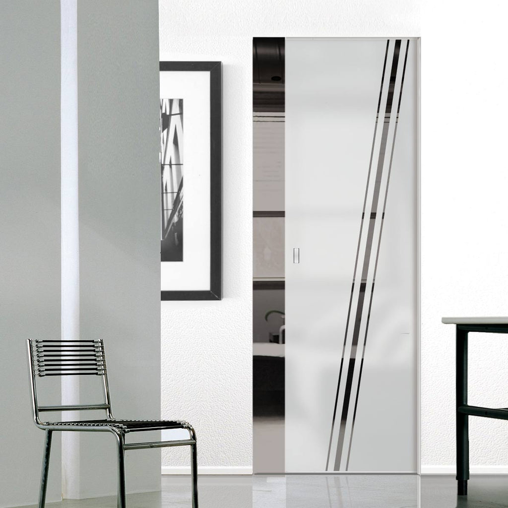 Preston 8mm Obscure Glass - Clear Printed Design - Single Absolute Pocket Door