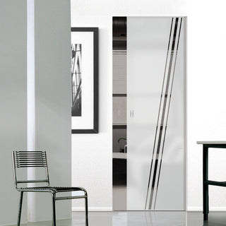 Image: Preston 8mm Obscure Glass - Clear Printed Design - Single Absolute Pocket Door
