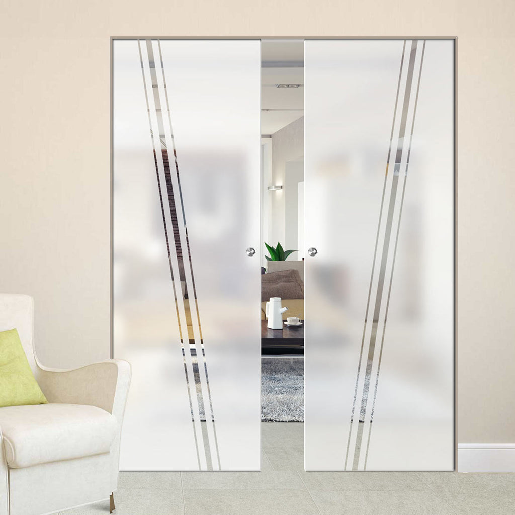 Preston 8mm Obscure Glass - Clear Printed Design - Double Absolute Pocket Door