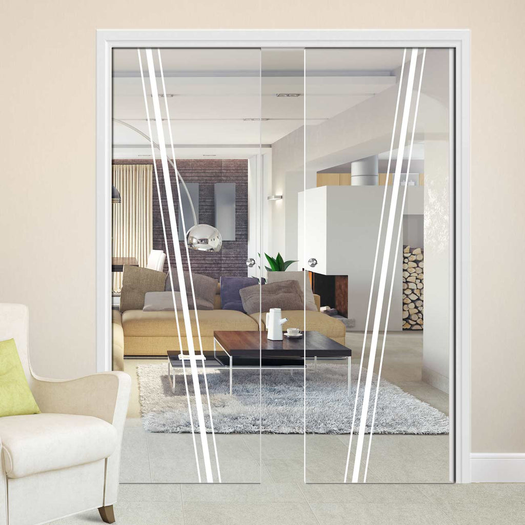 Preston 8mm Clear Glass - Obscure Printed Design - Double Evokit Pocket Door