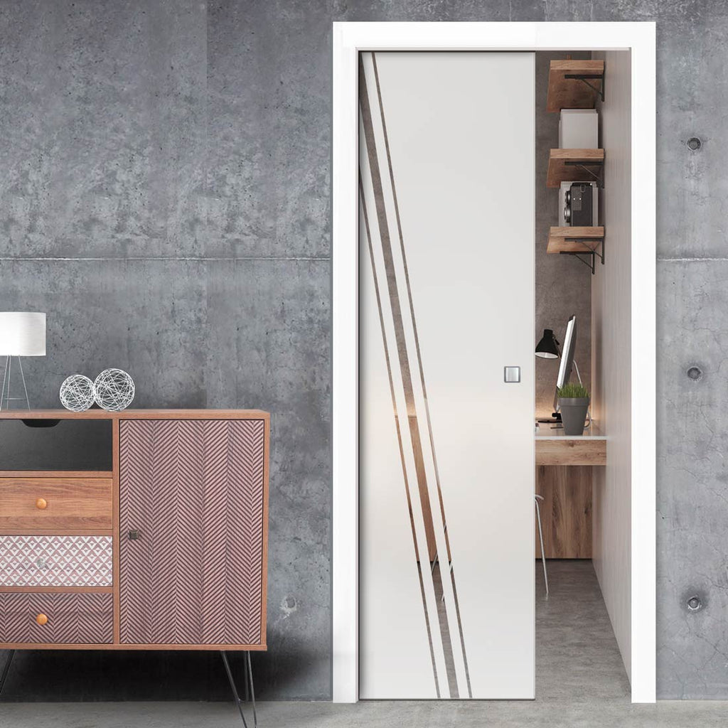 Preston 8mm Obscure Glass - Clear Printed Design - Single Evokit Glass Pocket Door