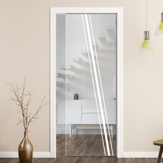 Image: Preston 8mm Clear Glass - Obscure Printed Design - Single Evokit Glass Pocket Door