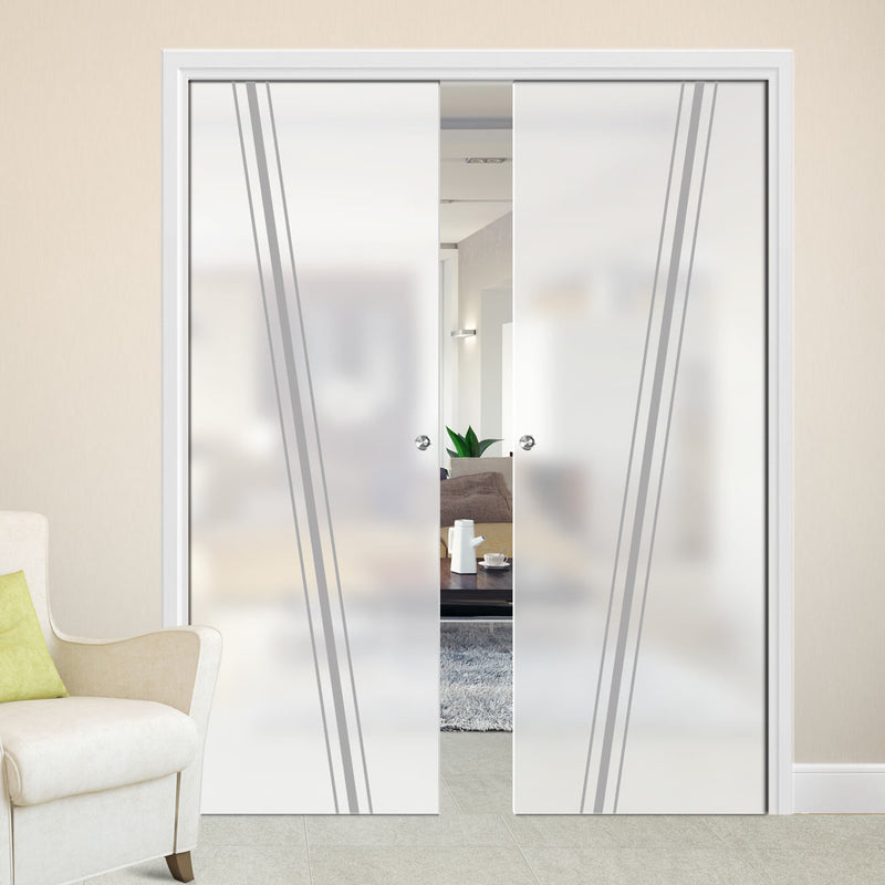 Preston 8mm Obscure Glass - Obscure Printed Design - Double Evokit Pocket Door