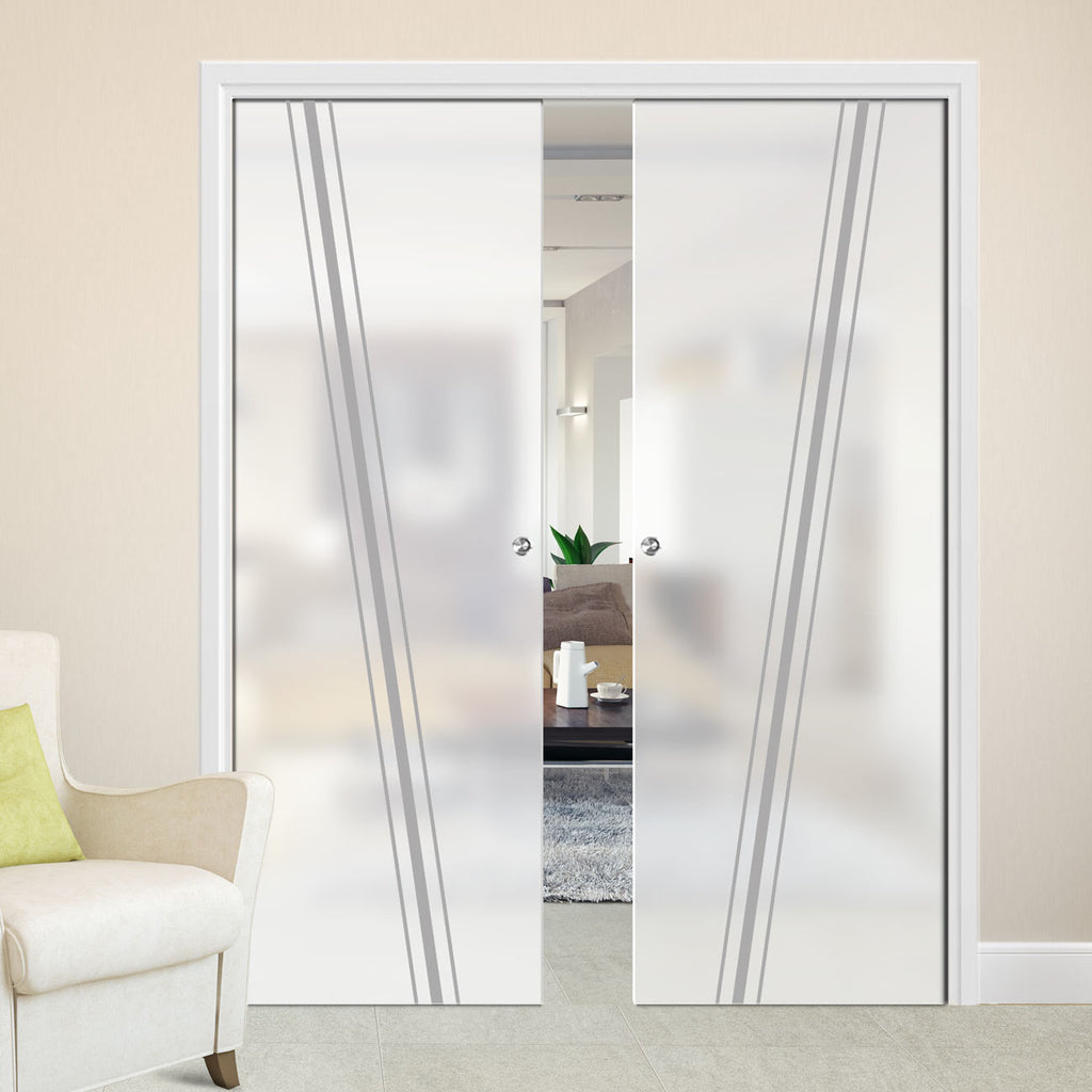 Preston 8mm Obscure Glass - Obscure Printed Design - Double Evokit Pocket Door