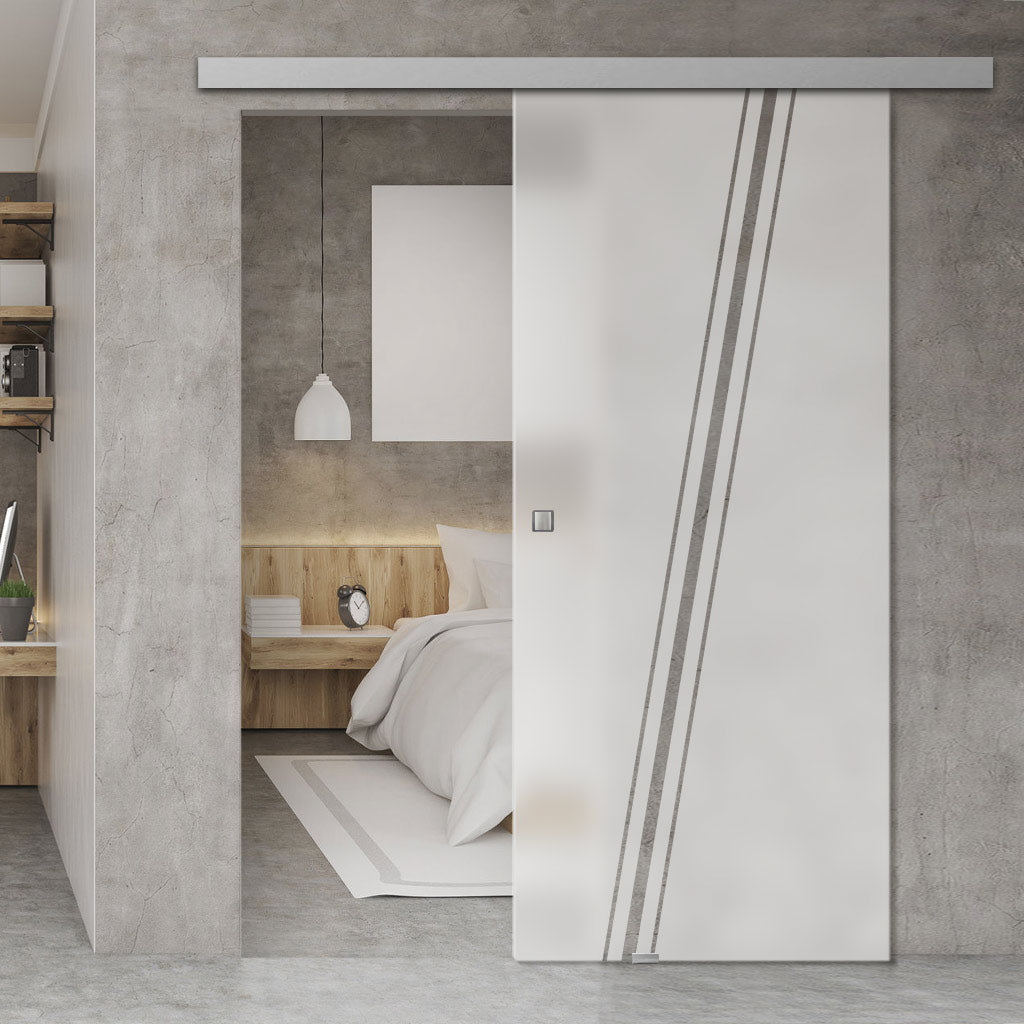 Single Glass Sliding Door - Preston 8mm Obscure Glass - Clear Printed Design - Planeo 60 Pro Kit