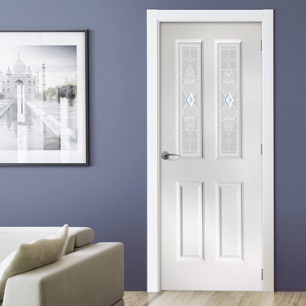 White PVC grainger door with grained faces callini style toughened glass 