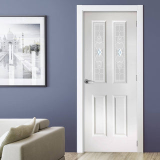 Image: White PVC grainger door with grained faces callini style toughened glass 