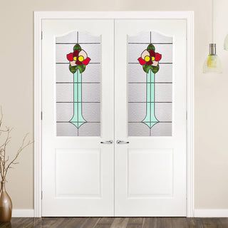 Image: Classic Grained Internal PVC Door Pair - Rose Sash Glass