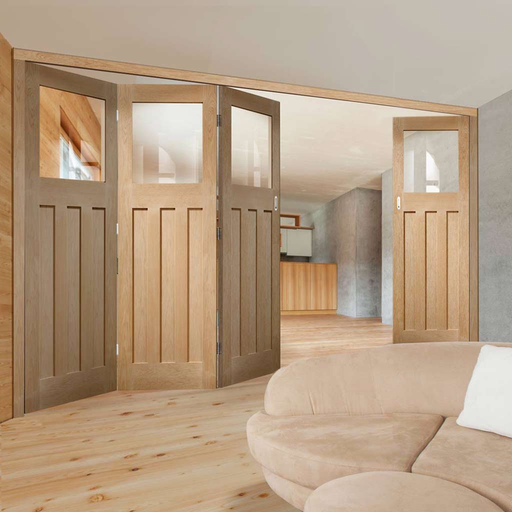 Bespoke Thrufold DX 1930's Oak Glazed Folding 3+1 Door - Prefinished