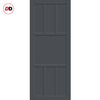 Top Mounted Black Sliding Track & Solid Wood Double Doors - Eco-Urban® Queensland 7 Panel Doors DD6424 - Stormy Grey Premium Primed
