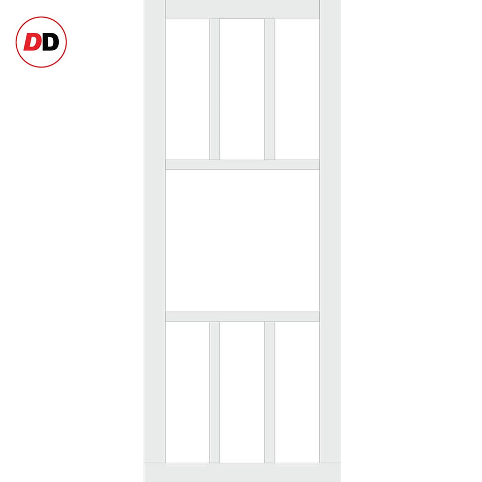 Eco-Urban Queensland 7 Pane Solid Wood Internal Door Pair UK Made DD6424G Clear Glass - Eco-Urban® Cloud White Premium Primed