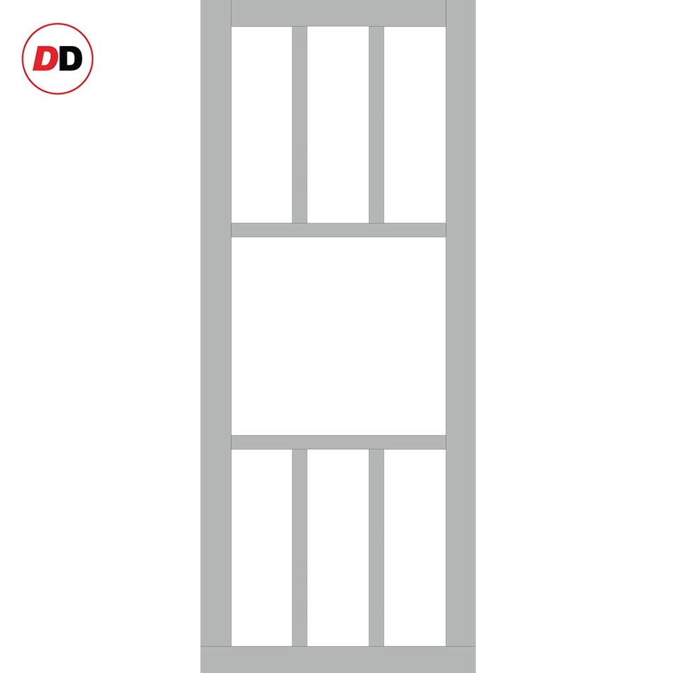 Handmade Eco-Urban Queensland 7 Pane Solid Wood Internal Door UK Made DD6424SG Frosted Glass - Eco-Urban® Mist Grey Premium Primed