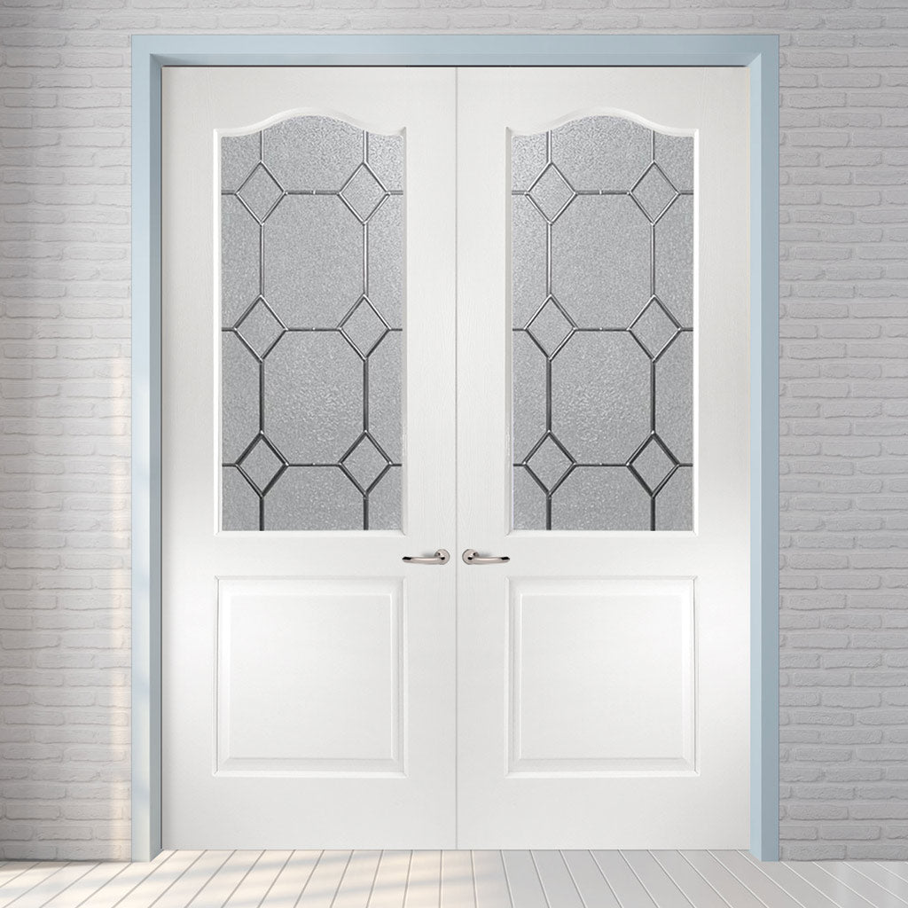 Classic Grained Internal PVC Door Pair - Queen Anne Glass