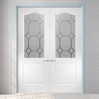 Image: Classic Grained Internal PVC Door Pair - Queen Anne Glass