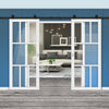Top Mounted Black Sliding Track & Solid Wood Double Doors - Eco-Urban® Queensland 7 Pane Doors DD6424G Clear Glass - Cloud White Premium Primed