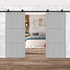 Top Mounted Black Sliding Track & Solid Wood Double Doors - Eco-Urban® Queensland 7 Panel Doors DD6424 - Mist Grey Premium Primed