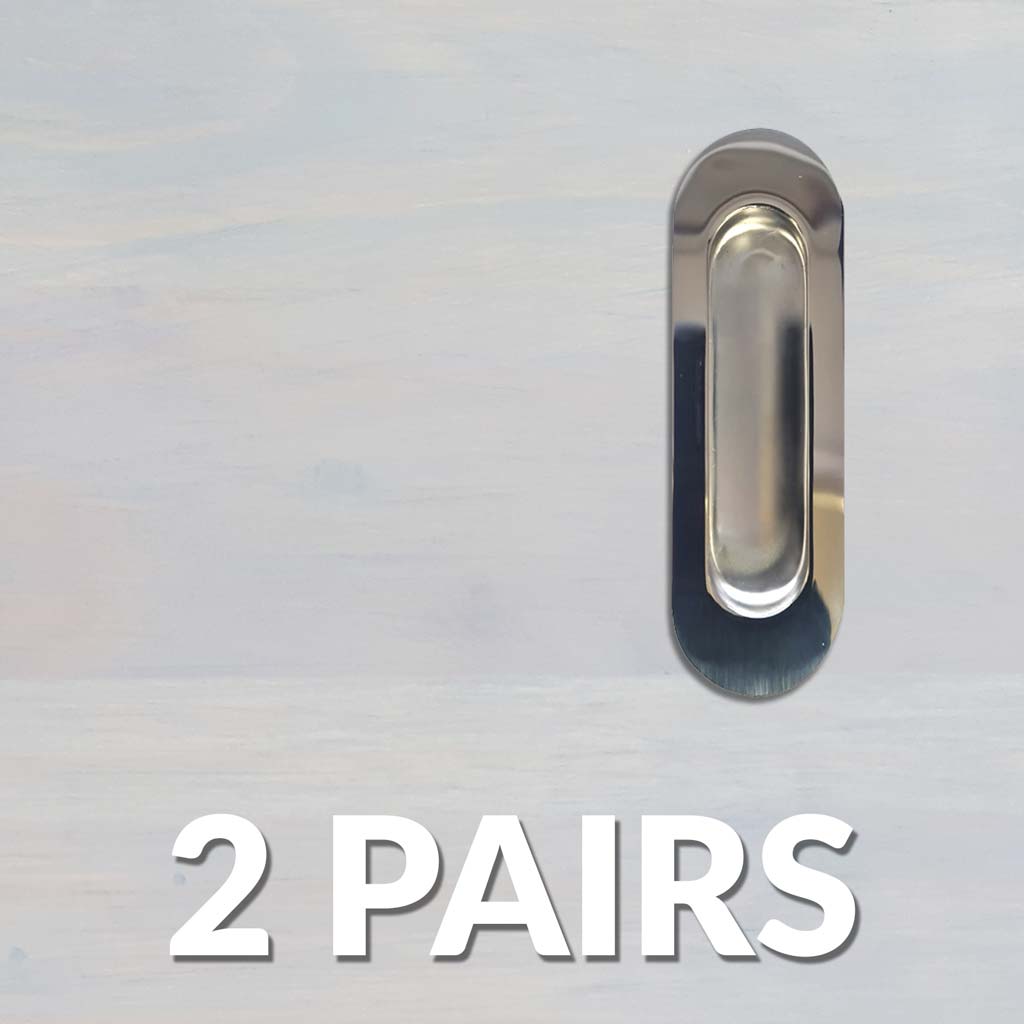 Two Pairs of Burbank 120mm Sliding Door Oval Flush Pulls - Polished Stainless Steel