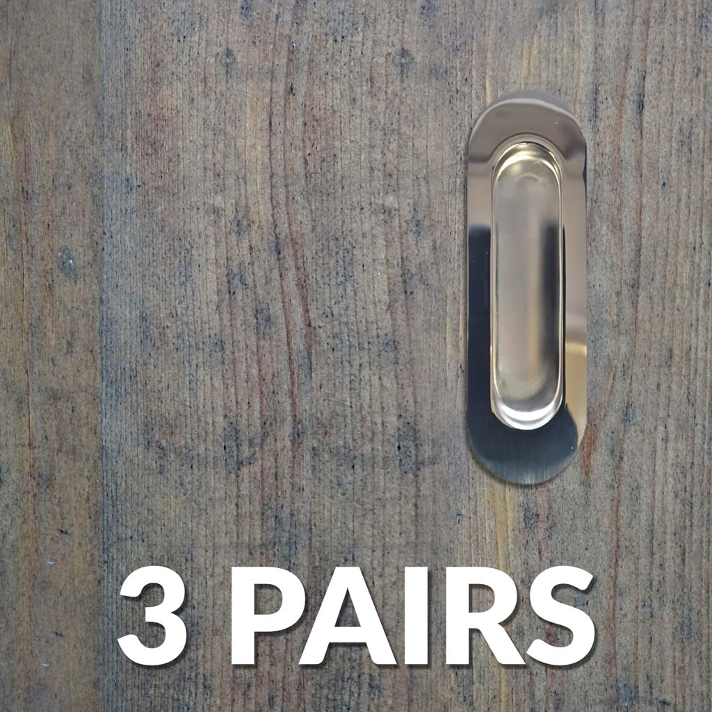 Three Pairs of Burbank 120mm Sliding Door Oval Flush Pulls - Polished Stainless Steel