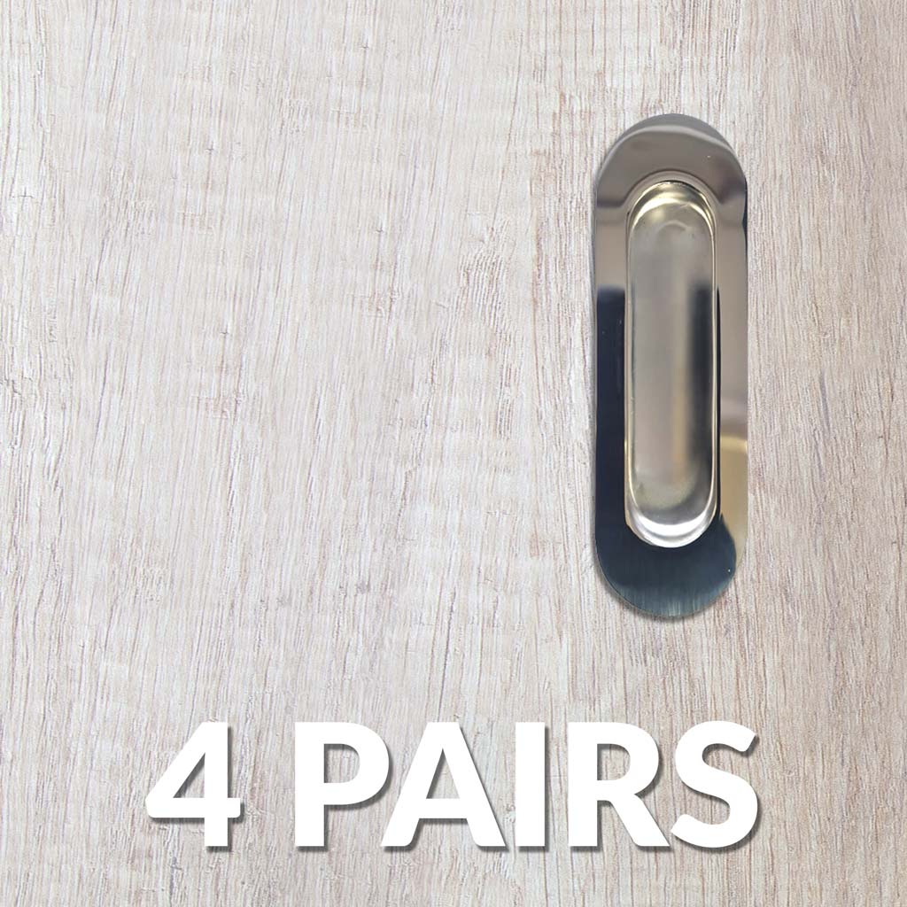 Four Pairs of Burbank 120mm Sliding Door Oval Flush Pulls - Polished Stainless Steel