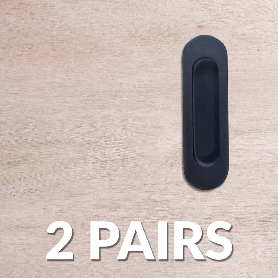 Two Pairs of Burbank 120mm Sliding Door Oval Flush Pulls - Matt Black Finish