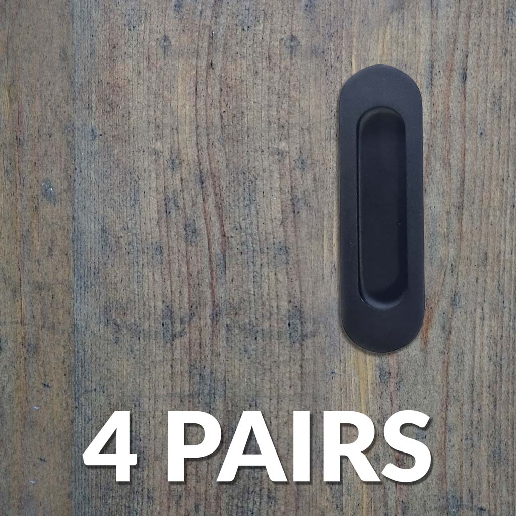 Four Pairs of Burbank 120mm Sliding Door Oval Flush Pulls - Matt Black Finish