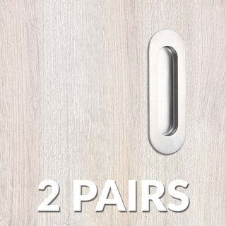 Image: Two Pairs of Burbank 120mm Sliding Door Oval Flush Pulls - Satin Stainless Steel