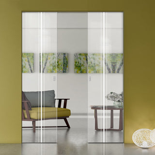 Image: Ratho 8mm Clear Glass - Obscure Printed Design - Double Absolute Pocket Door