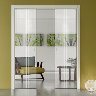 Image: Ratho 8mm Clear Glass - Obscure Printed Design - Double Evokit Pocket Door