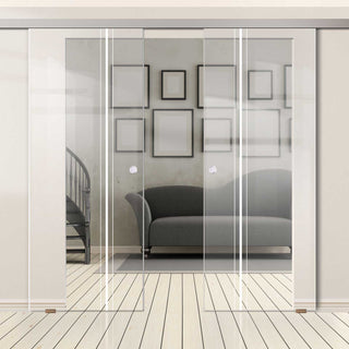 Image: Double Glass Sliding Door - Ratho 8mm Clear Glass - Obscure Printed Design - Planeo 60 Pro Kit