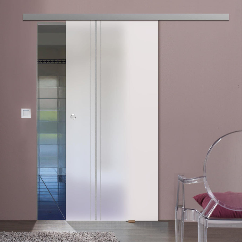 Single Glass Sliding Door - Ratho 8mm Obscure Glass - Obscure Printed Design - Planeo 60 Pro Kit