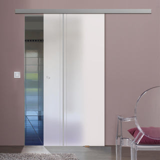 Image: Single Glass Sliding Door - Ratho 8mm Obscure Glass - Obscure Printed Design - Planeo 60 Pro Kit