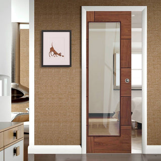 Image: Bespoke Ravenna Walnut Glazed Single Pocket Door - Prefinished