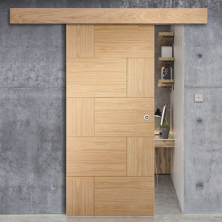 Image: Bespoke Thruslide Surface Ravenna Oak Flush - Sliding Door and Track Kit