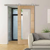 Sirius Tubular Stainless Steel Sliding Track & Ravenna Oak Door - Clear Glass - Unfinished
