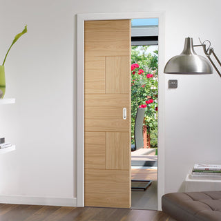 Image: Bespoke Ravenna Oak Flush Single Pocket Door - Prefinished