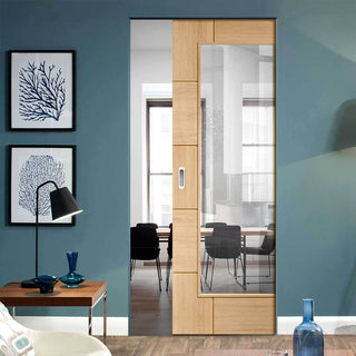 Image: Bespoke Ravenna Oak Glazed Single Frameless Pocket Door - Prefinished