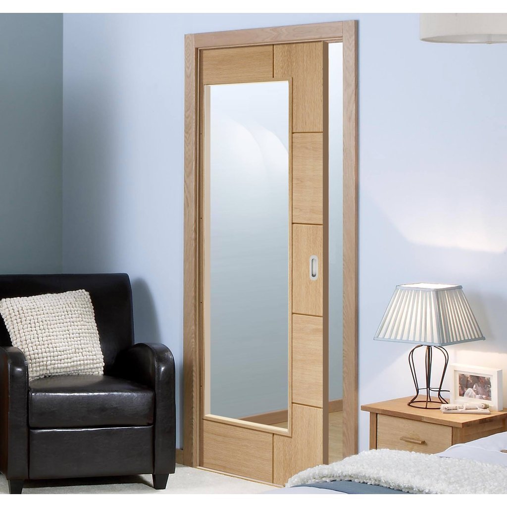 Bespoke Ravenna Oak Glazed Single Pocket Door - Prefinished