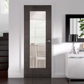 Image: Mode Ravenna Internal Door - Umber Grey Laminate - Clear Glass - Prefinished